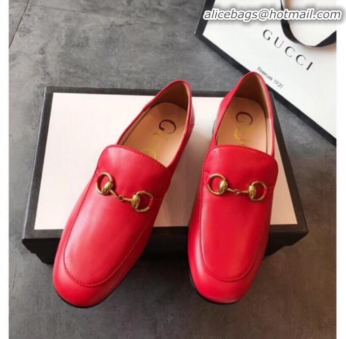  Popular Style Gucci Horsebit Leather Loafer with Crystals Heel 523097 Red