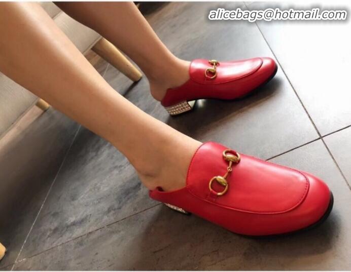  Popular Style Gucci Horsebit Leather Loafer with Crystals Heel 523097 Red