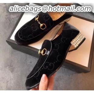 Top Design Gucci Horsebit GG Velvet Loafer with Crystals Heel 522698 Black