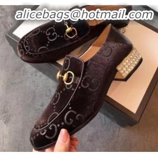 Good Quality Gucci Horsebit GG Velvet Loafer with Crystals Heel 522698 Brown