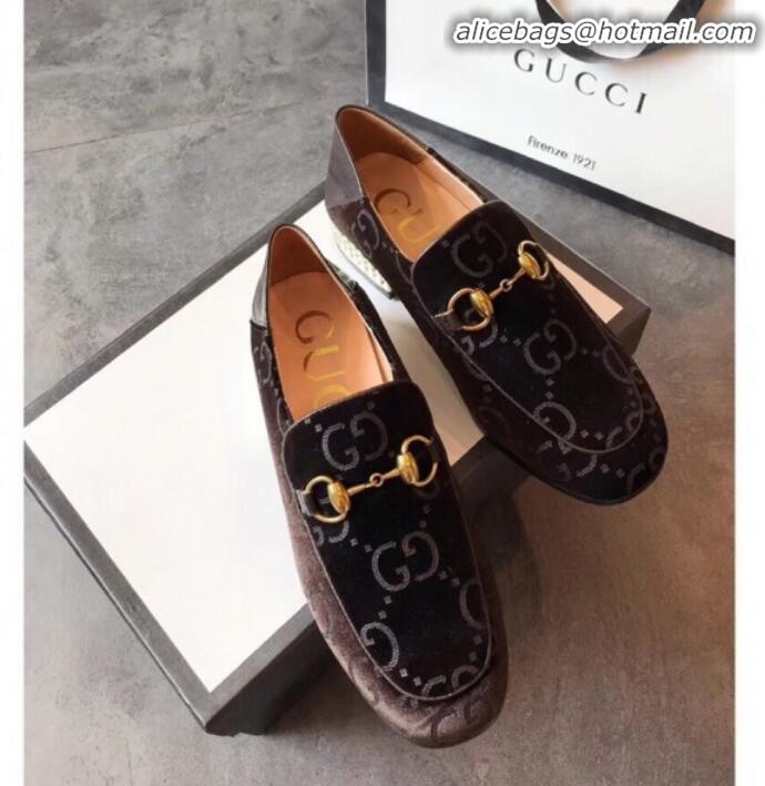 Good Quality Gucci Horsebit GG Velvet Loafer with Crystals Heel 522698 Brown