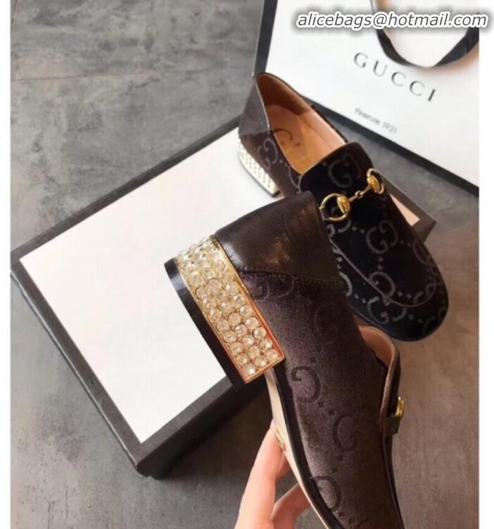 Good Quality Gucci Horsebit GG Velvet Loafer with Crystals Heel 522698 Brown