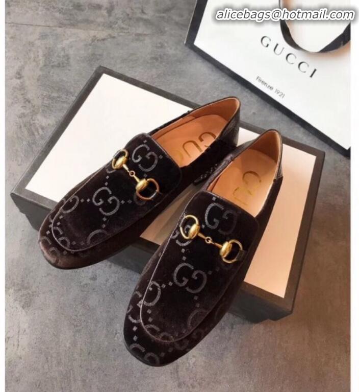 Good Quality Gucci Horsebit GG Velvet Loafer with Crystals Heel 522698 Brown