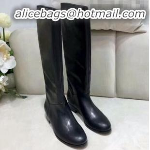 Shop Duplicate Gucci Leather Flat High Shaft Knee Boots 549678 Black