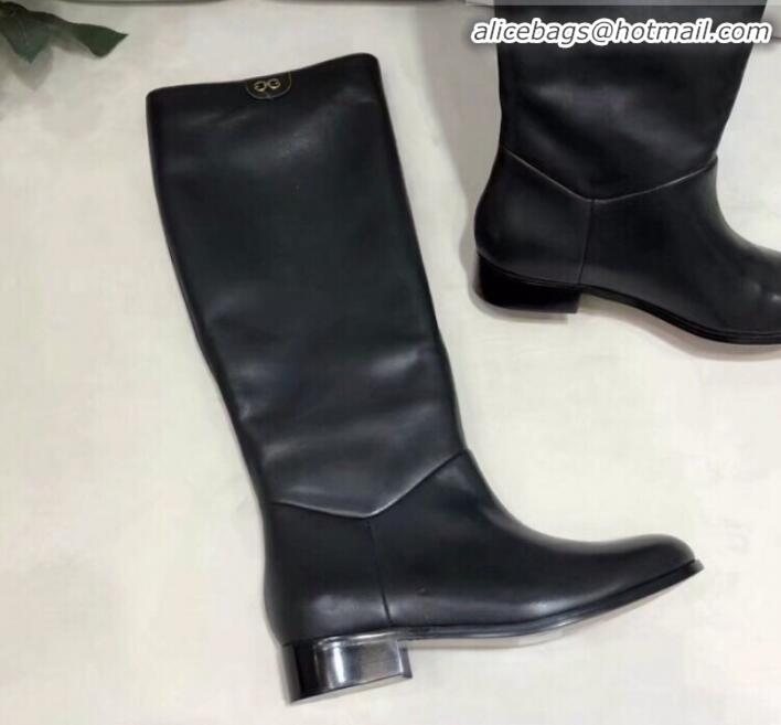 Shop Duplicate Gucci Leather Flat High Shaft Knee Boots 549678 Black