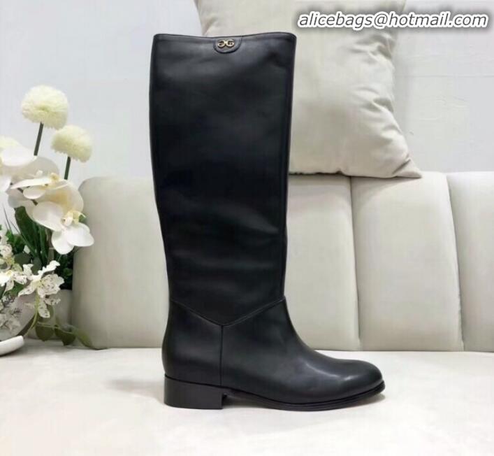 Shop Duplicate Gucci Leather Flat High Shaft Knee Boots 549678 Black