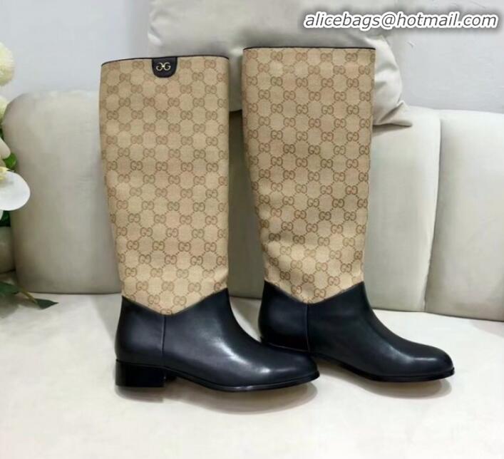 Pretty Style Gucci GG Leather Flat High Shaft Knee Boots ‎549678