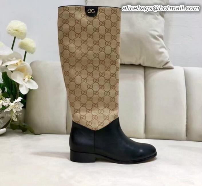 Pretty Style Gucci GG Leather Flat High Shaft Knee Boots ‎549678