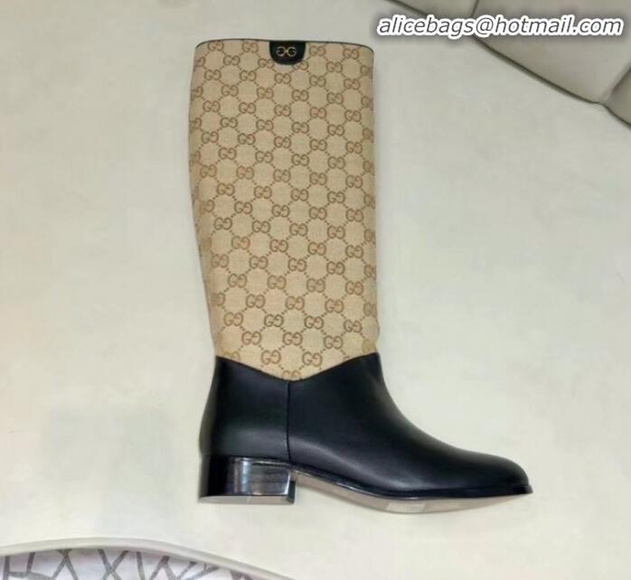 Pretty Style Gucci GG Leather Flat High Shaft Knee Boots ‎549678