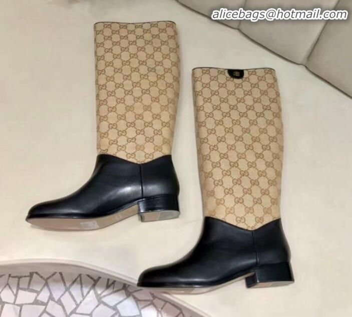 Pretty Style Gucci GG Leather Flat High Shaft Knee Boots ‎549678