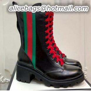 Most Popular Gucci Leather Web Ankle Short Boot 583338 Black