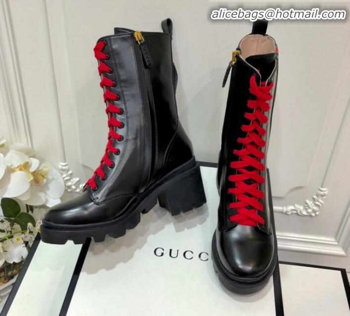 Most Popular Gucci Leather Web Ankle Short Boot 583338 Black