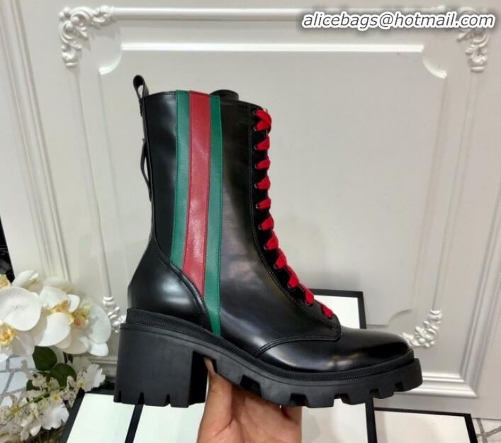 Most Popular Gucci Leather Web Ankle Short Boot 583338 Black