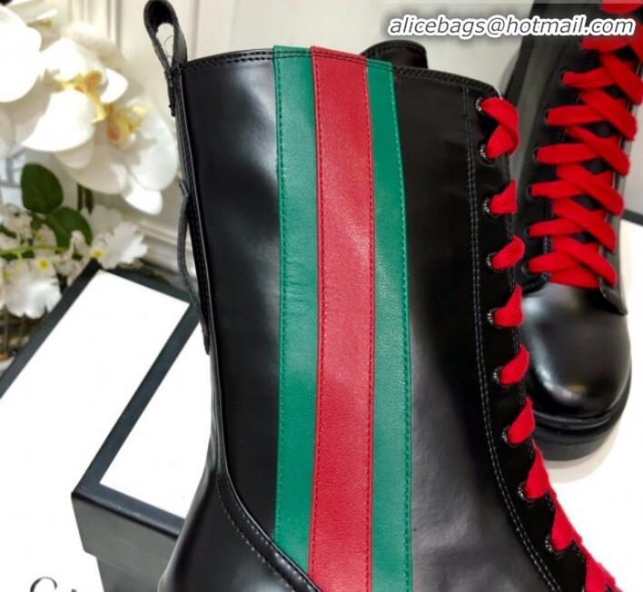 Most Popular Gucci Leather Web Ankle Short Boot 583338 Black