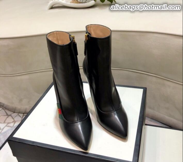 Discount Gucci Leather High-heel Short Boot with Web and Bee G81614 Black