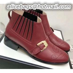 Low Cost Gucci Women's Leather Ankle Short Boot with G Buckle 572992 Burgundy