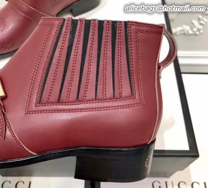 Low Cost Gucci Women's Leather Ankle Short Boot with G Buckle 572992 Burgundy