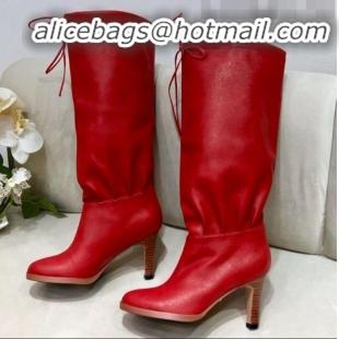 Lower Price Gucci Leather Tied Mid-heel High Knee Boot 549680 Red