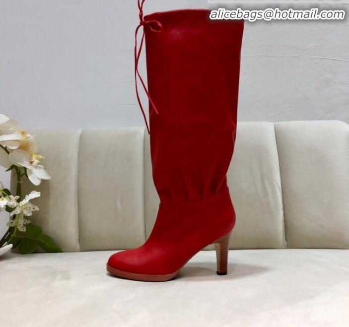 Lower Price Gucci Leather Tied Mid-heel High Knee Boot 549680 Red