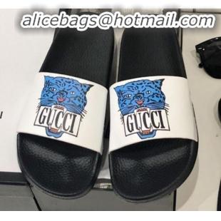 Trendy Design Gucci Tiger Logo Flat Slide Sandals Blue G82165