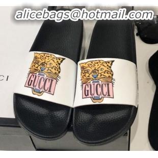 New Design Gucci Tiger Logo Flat Slide Sandals Gold G82166