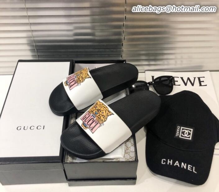 New Design Gucci Tiger Logo Flat Slide Sandals Gold G82166