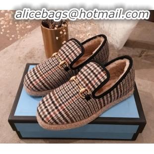  Top Grade Gucci Check/Houndstooth Wool Lining Flat Horsebit Loafers 575850