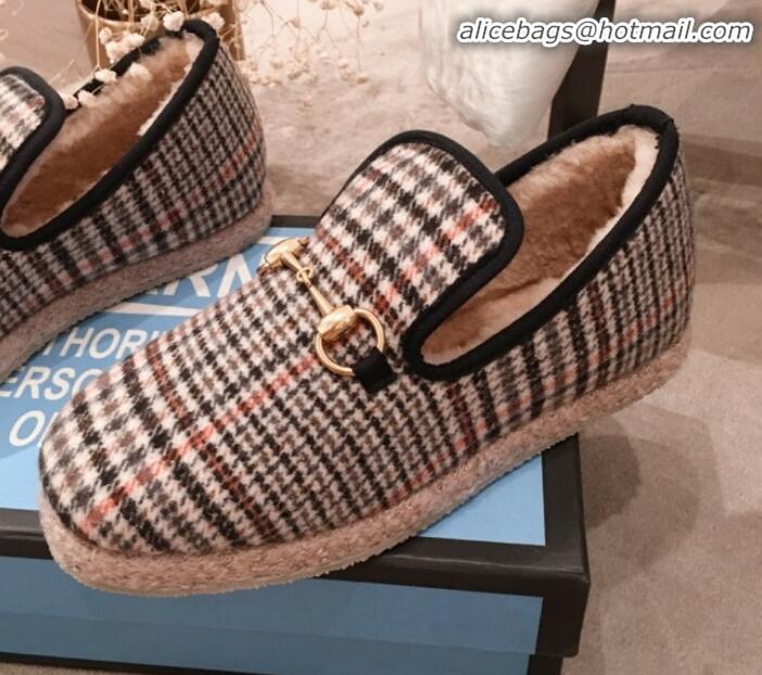  Top Grade Gucci Check/Houndstooth Wool Lining Flat Horsebit Loafers 575850