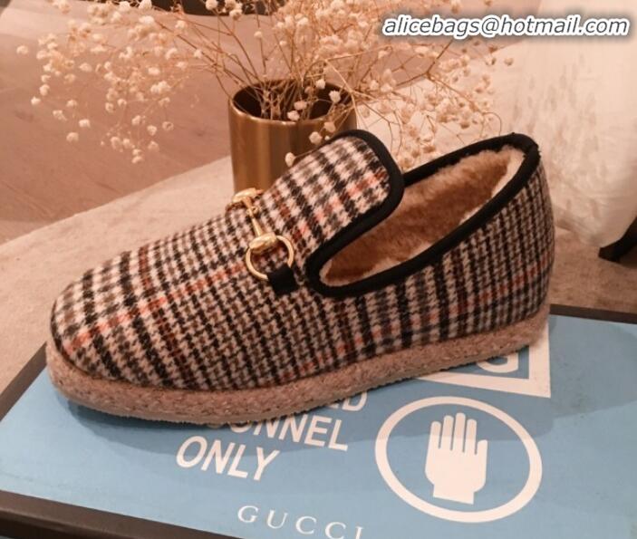  Top Grade Gucci Check/Houndstooth Wool Lining Flat Horsebit Loafers 575850