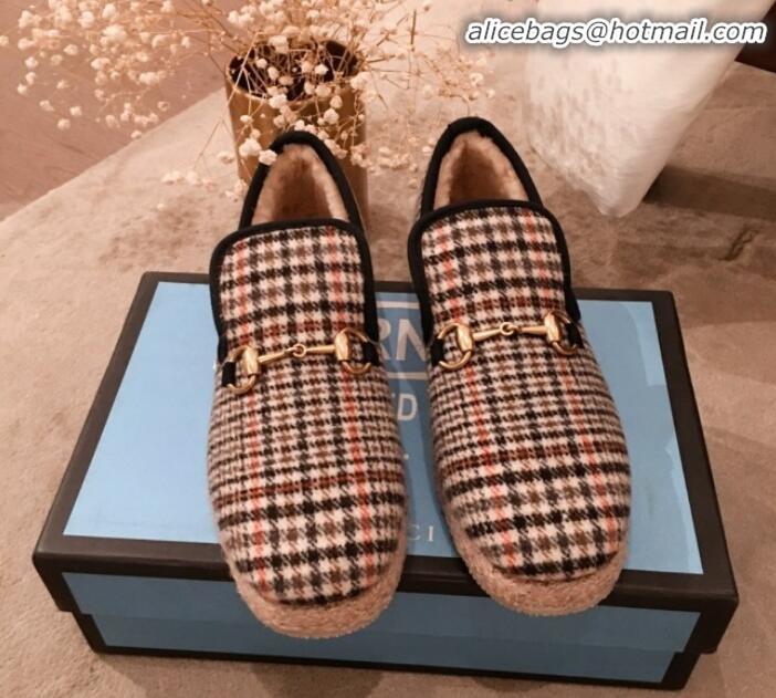  Top Grade Gucci Check/Houndstooth Wool Lining Flat Horsebit Loafers 575850