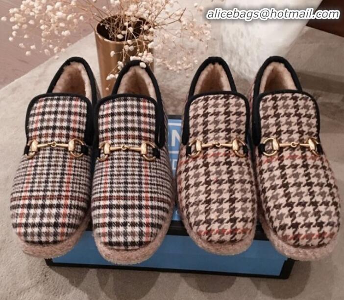  Top Grade Gucci Check/Houndstooth Wool Lining Flat Horsebit Loafers 575850