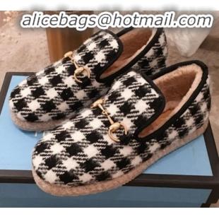 Best Grade Gucci Check Wool Lining Flat Horsebit Loafers 575850 Black 