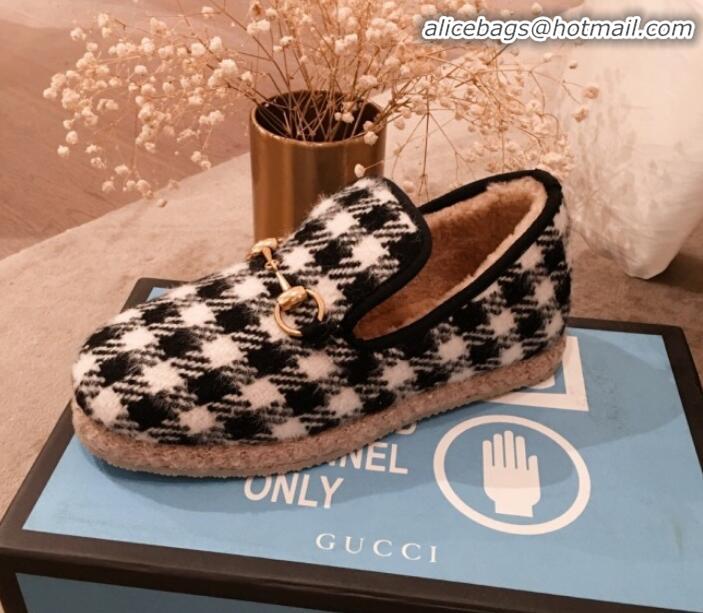 Best Grade Gucci Check Wool Lining Flat Horsebit Loafers 575850 Black 