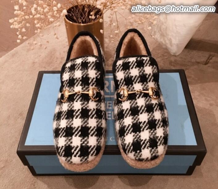 Best Grade Gucci Check Wool Lining Flat Horsebit Loafers 575850 Black 