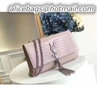 Top Quality Yves Saint Laurent Crocodile Original Leather Shoulder Bag 1456 Pink&Silver