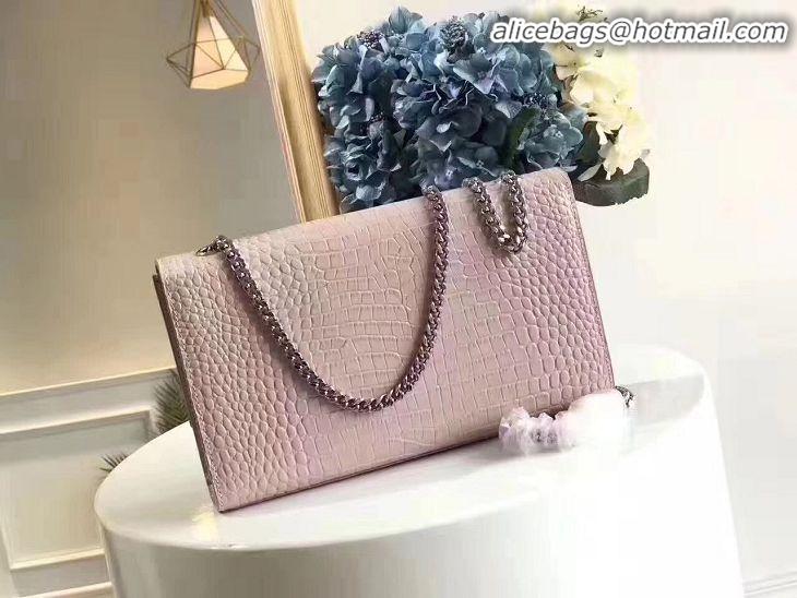 Top Quality Yves Saint Laurent Crocodile Original Leather Shoulder Bag 1456 Pink&Silver