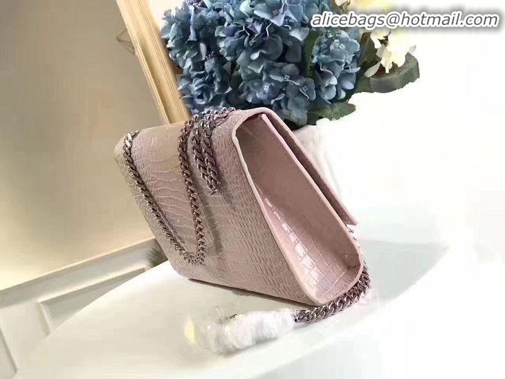 Top Quality Yves Saint Laurent Crocodile Original Leather Shoulder Bag 1456 Pink&Silver