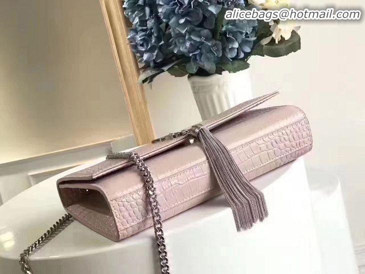 Top Quality Yves Saint Laurent Crocodile Original Leather Shoulder Bag 1456 Pink&Silver