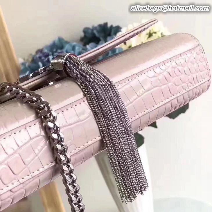 Top Quality Yves Saint Laurent Crocodile Original Leather Shoulder Bag 1456 Pink&Silver