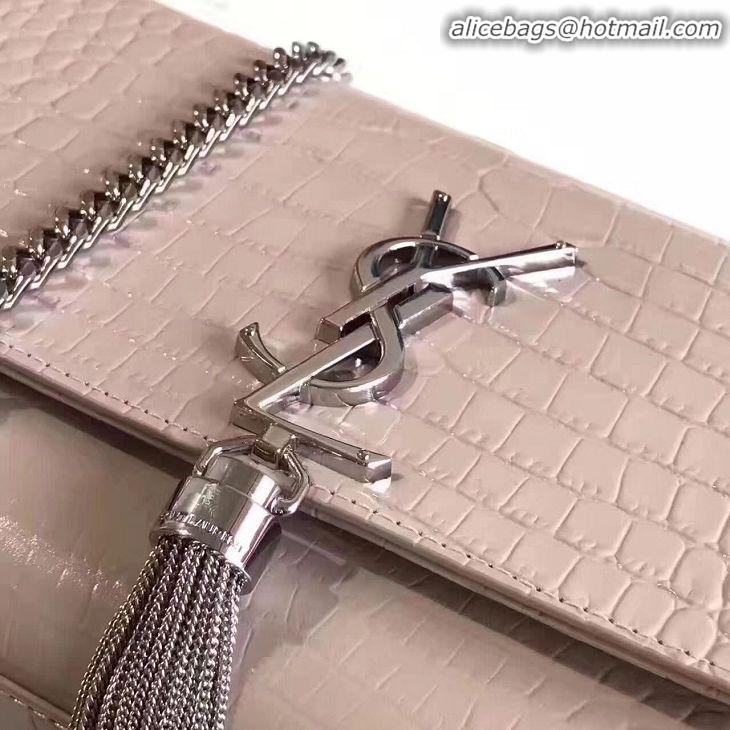 Top Quality Yves Saint Laurent Crocodile Original Leather Shoulder Bag 1456 Pink&Silver