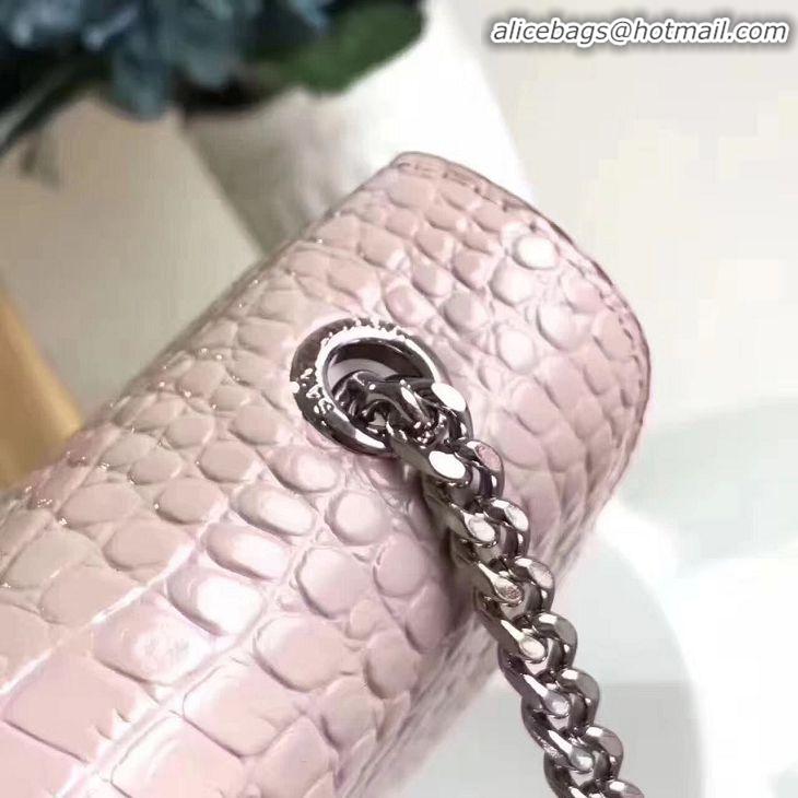 Top Quality Yves Saint Laurent Crocodile Original Leather Shoulder Bag 1456 Pink&Silver