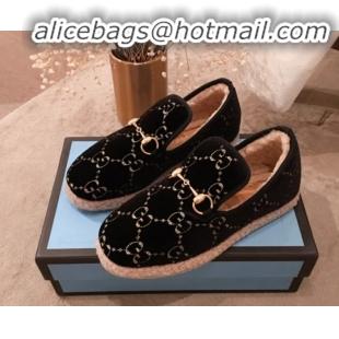 Good Quality Gucci GG Wool Lining Flat Horsebit Loafers 575850 Black/Dark Blue