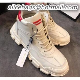 Well Crafted Gucci Superme Calfskin High-Top Sneakers G82721White/Red