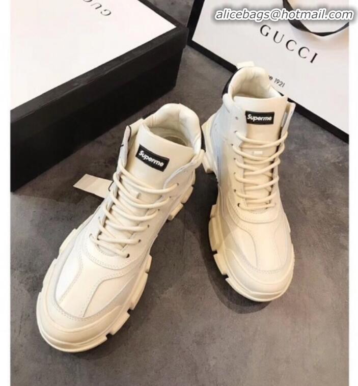 Top Quality Gucci Superme Calfskin High-Top Sneakers G82721 White/Black