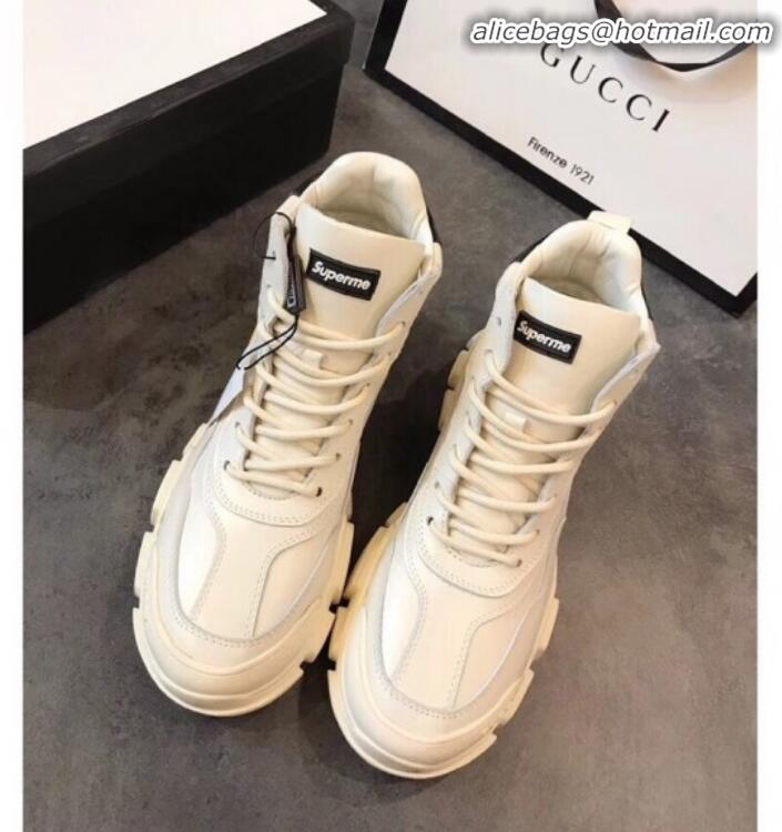 Top Quality Gucci Superme Calfskin High-Top Sneakers G82721 White/Black