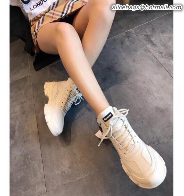 Top Quality Gucci Superme Calfskin High-Top Sneakers G82721 White/Black