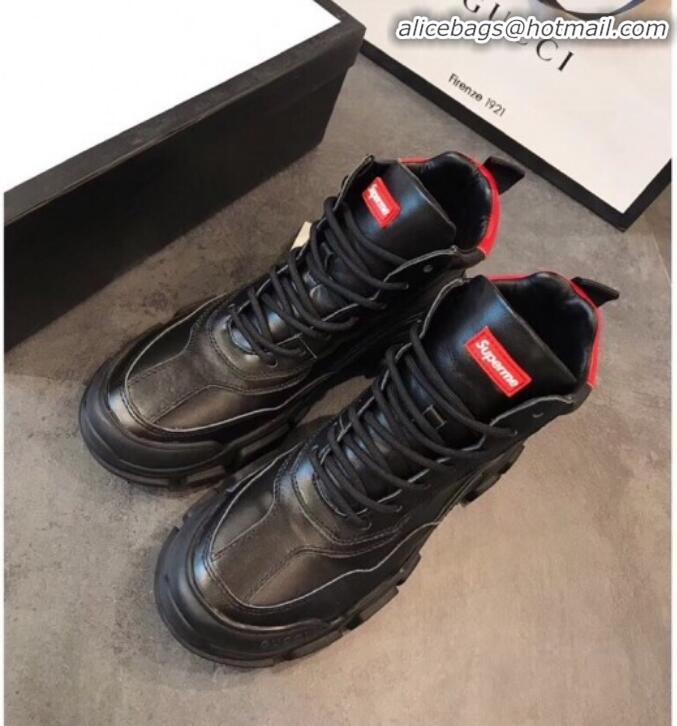 Best Price Gucci Superme Calfskin High-Top Sneakers G82721 Black/Red