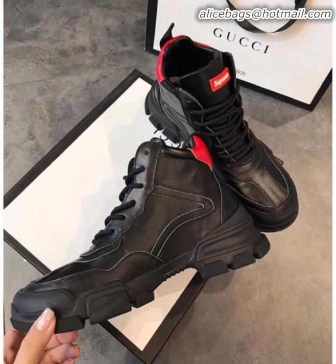 Best Price Gucci Superme Calfskin High-Top Sneakers G82721 Black/Red