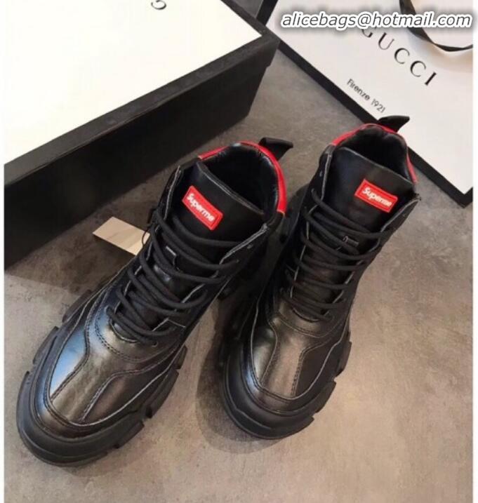 Best Price Gucci Superme Calfskin High-Top Sneakers G82721 Black/Red