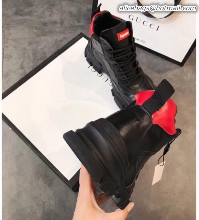 Best Price Gucci Superme Calfskin High-Top Sneakers G82721 Black/Red